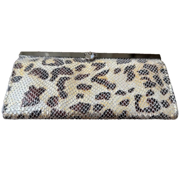 Caché Handbags - Caché Metallic Animal Print Frame Wallet Clutch Silver Gold Brown Y2K Glam
